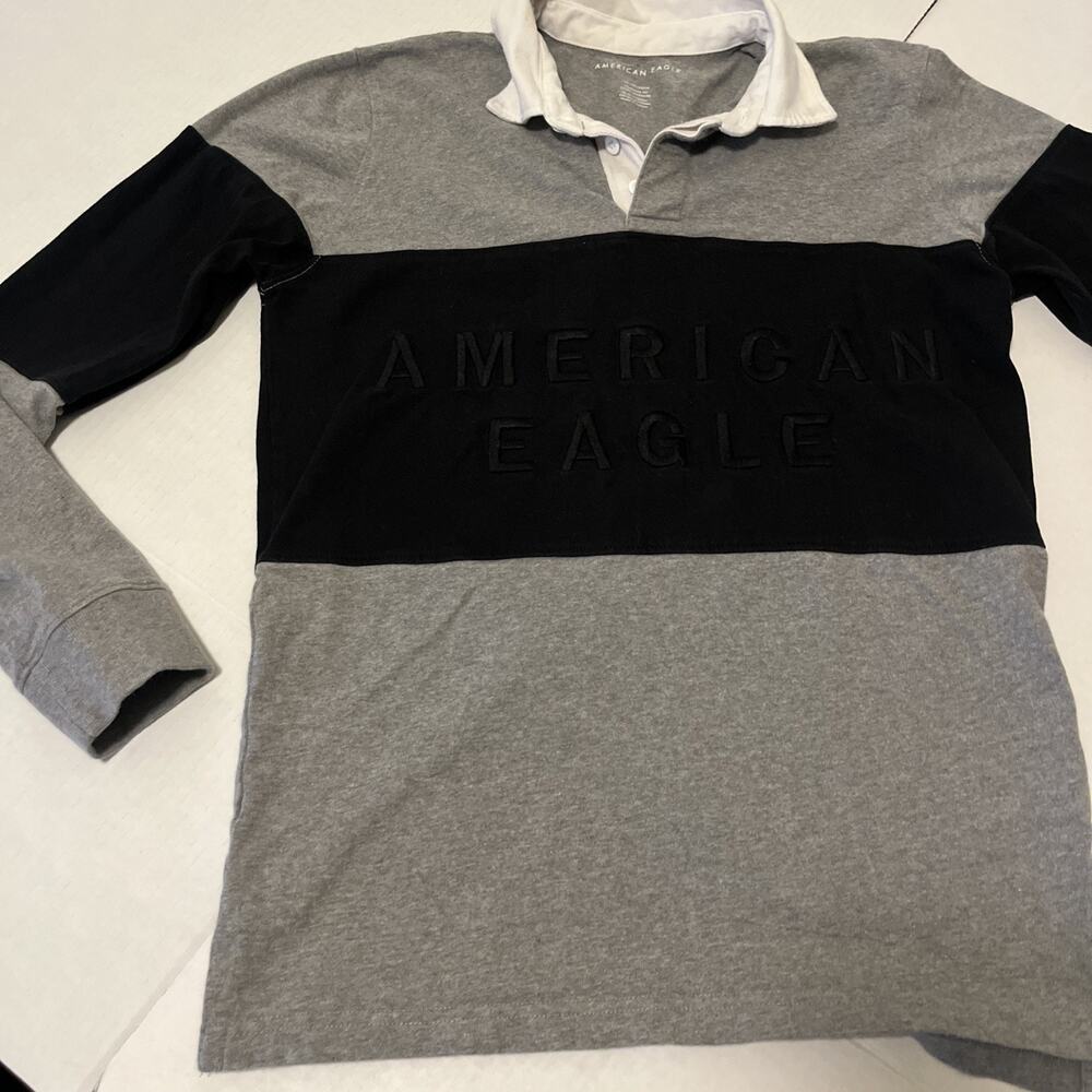 American Eagle Men’s Size XS Long Sleeve Pullover Collard Shirt Gray